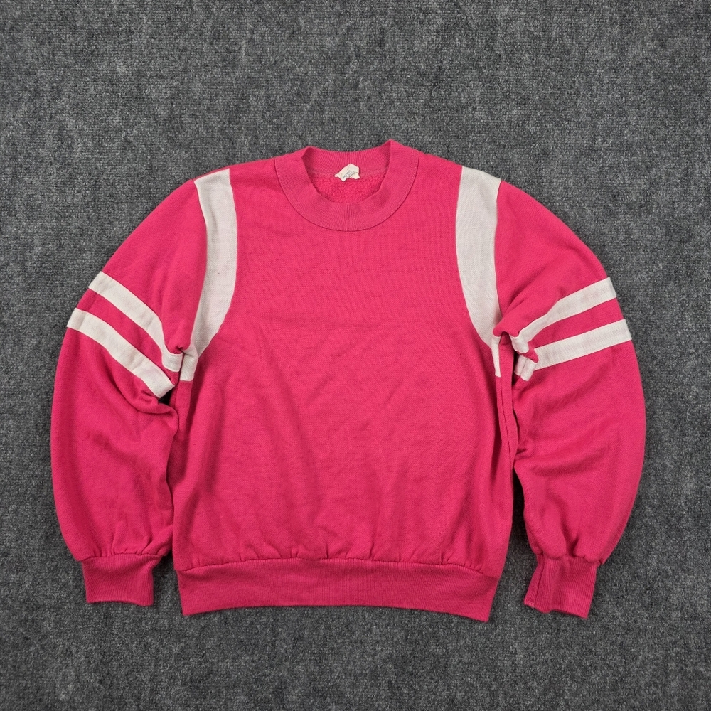 ​Vtg 80s Hot Pink Raglan Sweatshirt White Stripe